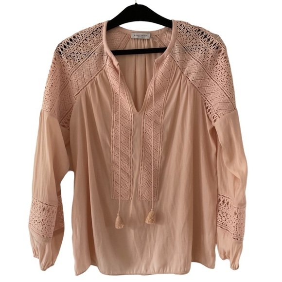 Ramy Brook Winnie Crochet Lace Embroidered Peasant Blouse Blush Pink - Picture 1 of 10
